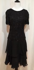 Lawrence Kazar Vintage Black Silk Beaded evening cocktail dress, Size PS