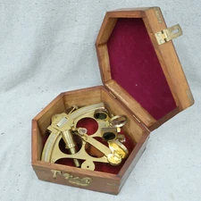 Brass Sextant Modern Replica Made in India in Wooden Box