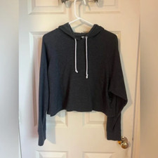DIVIDED by H M  Small  Charcoal Grey Cropped Drawstring Hoodie Sweatshirt a62