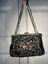 Vintage Walborg Tapestry Embroidery Clutch w Chain, Made in West Germany, Floral