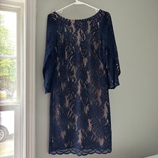 Lilly Pulitzer Dress Navy Blue Lace Sheath Women's Dress 3/4 Open Sleeve Small