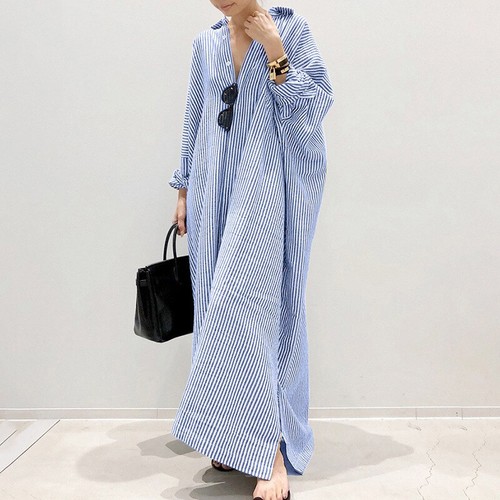 Women Long Sleeve Summer Shirt Dresses Kaftan Ladies Loose Baggy Maxi Dress - Picture 10 of 10