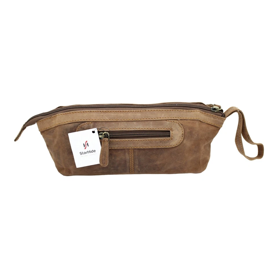 Starhide Genuine Distressed Hunter Real Leather Pencil Case Cosmetic Pouch 555 - Image 2 of 4