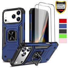 For iPhone 17 Pro Max Air Case Shockproof Magnetic Ring Holder+2x Tempered Glass
