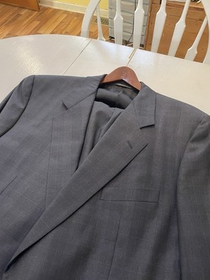 Corneliani Mens Suit Size EU 56R US 46R Dark Gray Windowpane S120's Wool Vogue