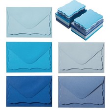 100 Pack Mini Envelopes with Note Cards, 4 x 2.7 Inches, 5 Colors, Blue