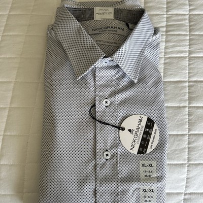 NWT Nick Graham Everywhere Long Sleeve Stretch Modern Fit Wht/Blk Shirt XL $65