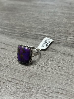 925 Sterling Silber lila Kupfer Türkis Ring Gr.11 5,8 g Indianer signiert