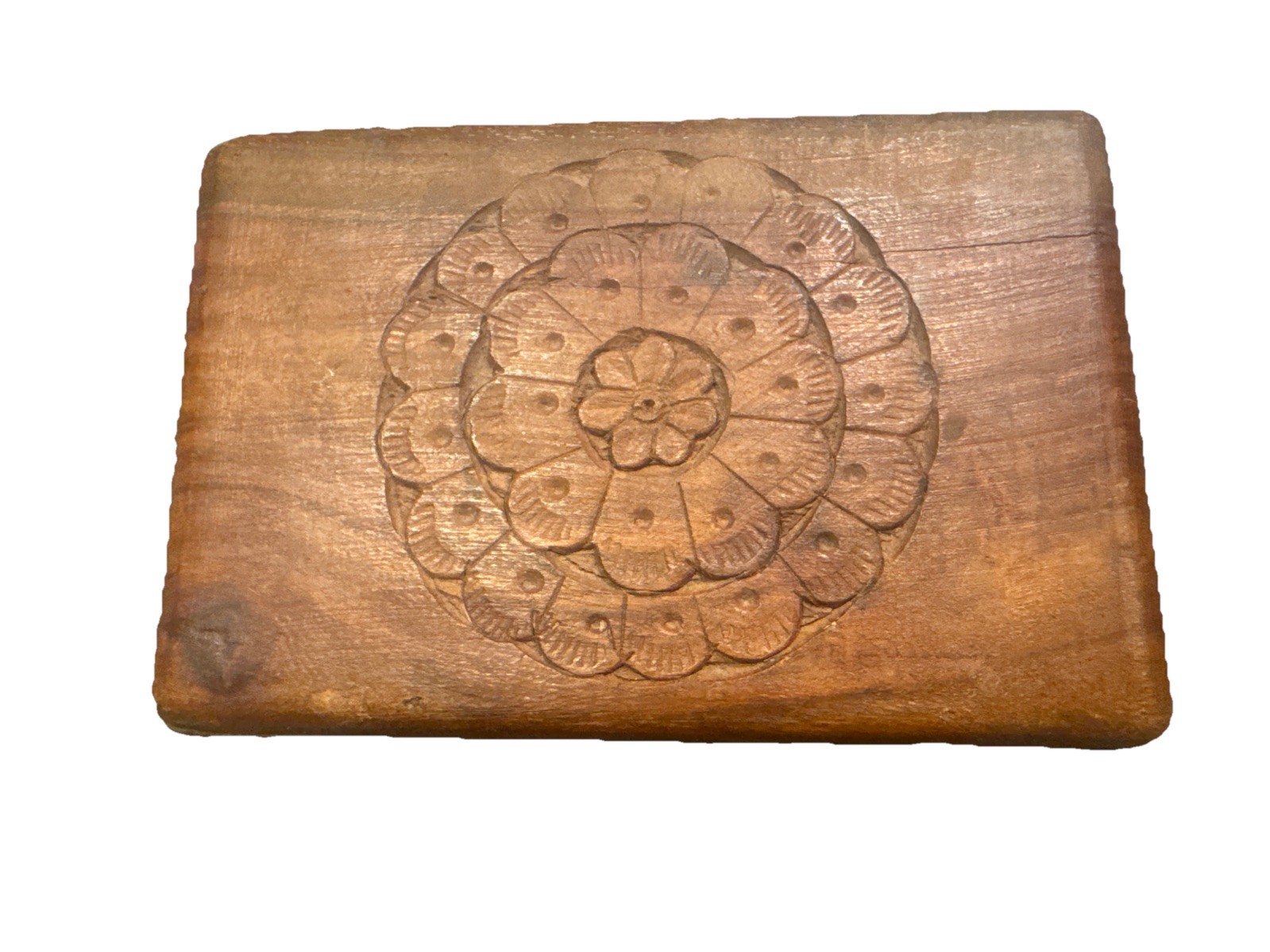 Hand Carved Wood Box Marked India Trinket Jewelry