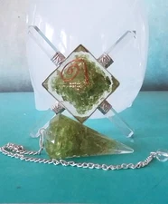 PERIDOT PYRAMID, ORGONE ENERGY GENERATOR And PERIDOT DOWSING PENDULUM SET