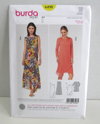Burda Style 6498 Easy Dress w/Shaped Hemline & 2 Lengths Misses' 8-20 Pattern UC