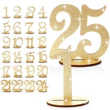 Glitter Wooden Table Numbers 125 Wedding Reception Standing Seat Cards Gold