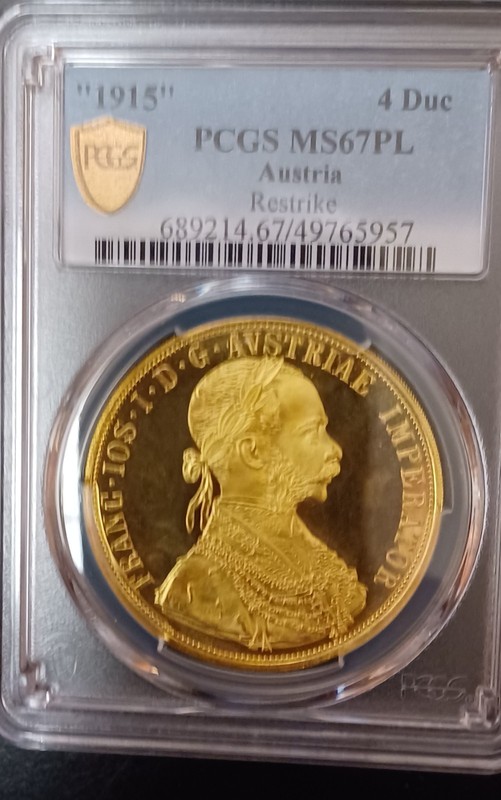 1915 Austria Gold 4 Ducat PCGS MS 67 PL  .4426 Oz au Restrike GEM Prooflike