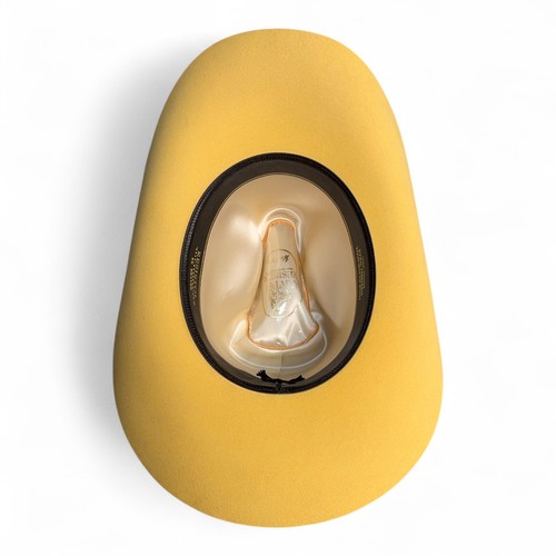 Cappello da cowboy vintage Resistol 5X CASTORO Western in piuma con scatola, giallo, 7 1/8 - Foto 12 di 18