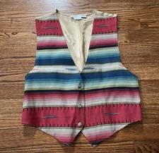 Vintage Southwestern Serape Vest 80s Aztec Tribal Size Medium Paris Sport Club