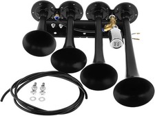 12V / 24V Truck Train Air Horn, 185dB Super Loud Four Trumpet Air Horn for Car
