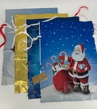 4 Large Gift Bags With Inserted Drawstring Ribbon Holiday (C9)