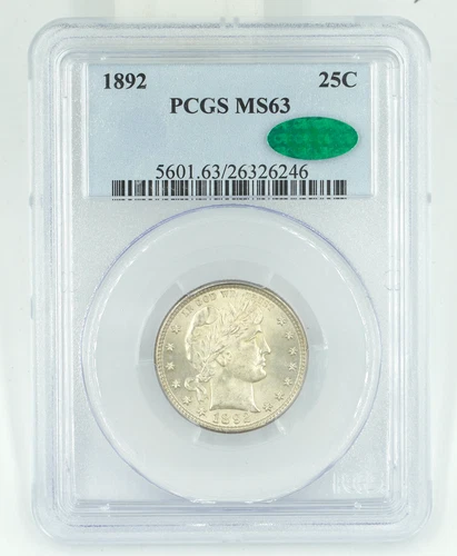 1892 PCGS & CAC MS63 Barber Quarter