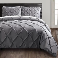 QUEEN size 3-Piece Duvet Cover SET Vcny Home Carmen Gray Pin-Tucked Ruched NWT