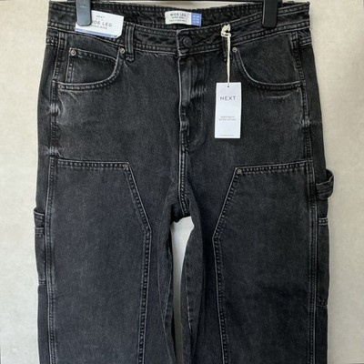 Schwarze Damenjeans WEITES BEIN HOHER BUND Größe 14 R W33 L31 neu mit Etikett (511E)