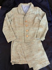 VTG 50s Custom Baby Blue Brown Womens S Tweed Suit With Pants Unsize