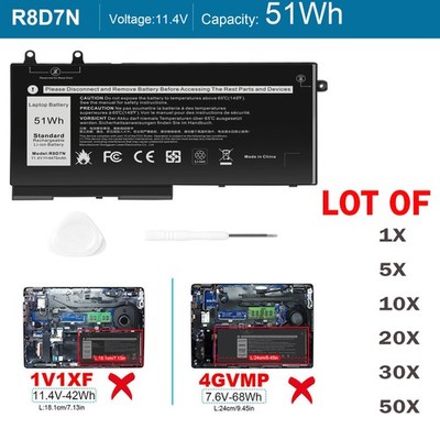  LOT 50Pcs R8D7N Battery For Dell Latitude 5400 5410 5500 5510 W8GMW 11.4V 51WH