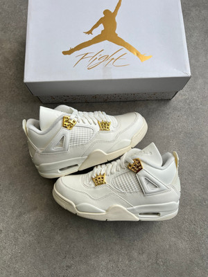 靴 Nike Air Jordan 4 Retro White Gold 27.5 Jordan 4 Metallic Gold (W) | eBay UK