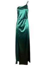 WINDSOR GREEN SATIN  STRETCH GOWN, ONE-SHOULDER, SIZE SMALL