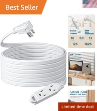 Extension Cord 25 FT with 3 Outlets Flat Plug Indoor Power Cable  Listed