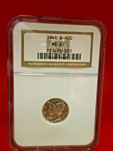 1941 S United States Mercury Dime Silver NGC MS 67 Gleaming Coin