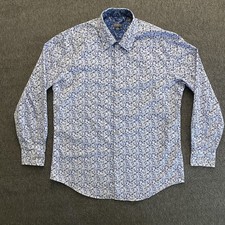 Van Heusen Shirt Mens 17 34/35 XL Blue Floral Long Sleeve Button Up Slim Stretch