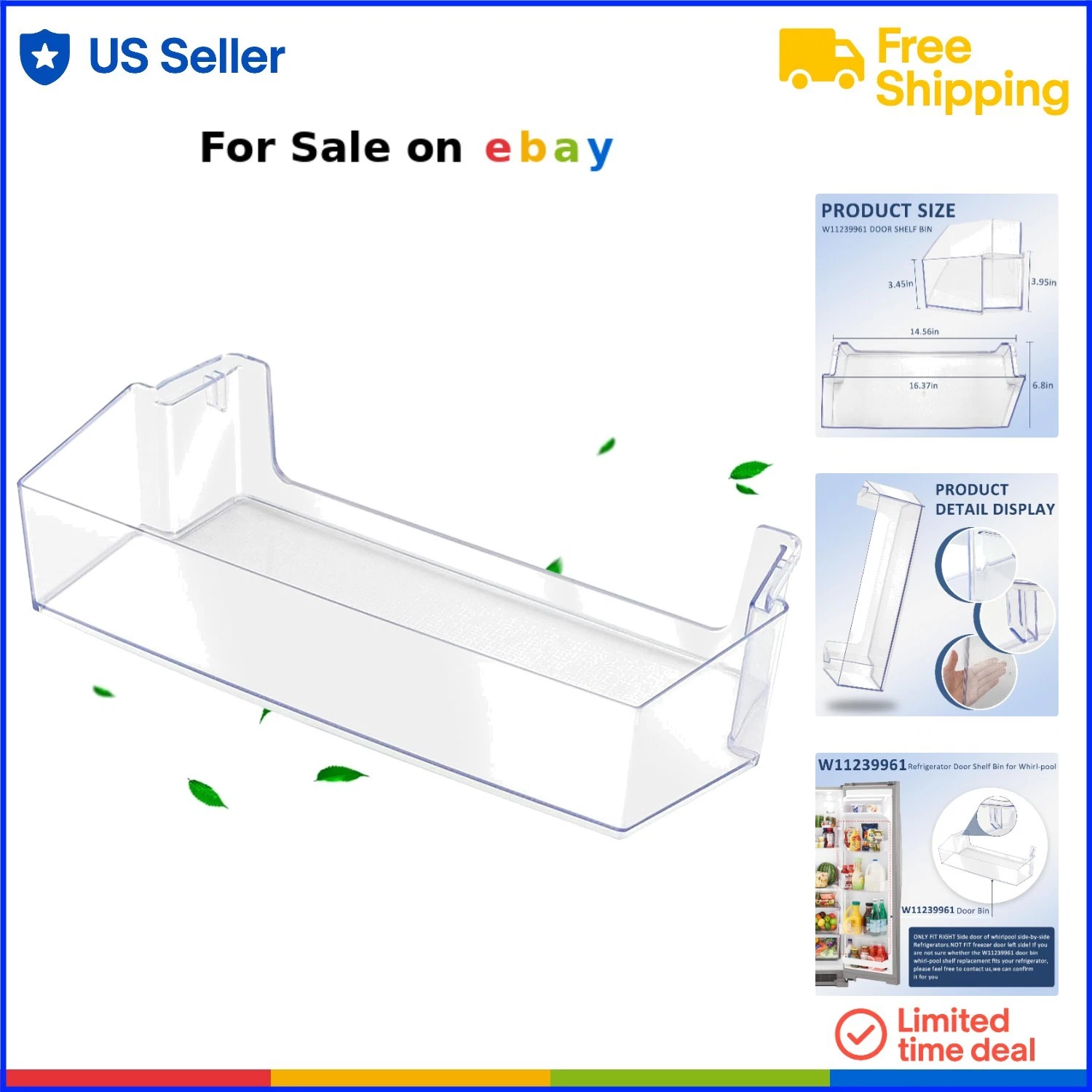 Refrigerator Door Shelf Bin Replacement for Whirlpool Side Door Storage
Opens in a new window or tab