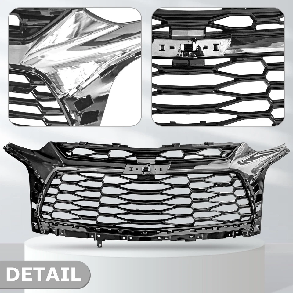 Gloss Black Front Upper Grille w/Grey Chrome for 2019-2021 Chevrolet Blazer RS - Image 4 of 4
