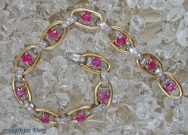 18ct Ruby Ruby Brilliant Diamond Bracelet 750 gol… - image 3