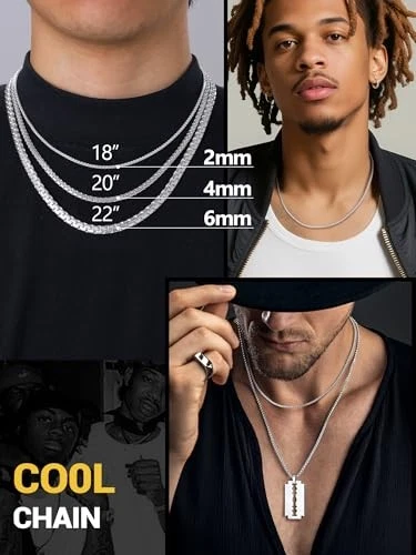  Elegante cadena de eslabones planos de acero inoxidable 26 pulgadas (66 cm) 6 mm - elegante plata Foto 4 de 4