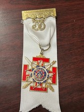 33Rd. Masonic Medallion Goldtone Ordo Medal & White Ribbon