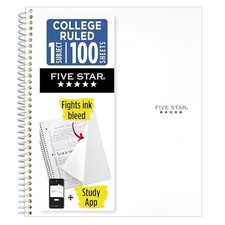 Five Star Spiral Notebook Study App, 1 Subject, College 8-1/2" x 11" White