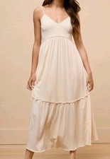 American Eagle Maxi Tired V-Neck Cream Maxi Dress-Size Large