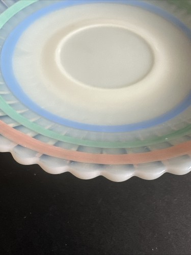 VINTAGE MACBETH EVANS CREMAX PETALWARE SAUCER PLATE 6” Pastel Bands RARE - Picture 3 of 8