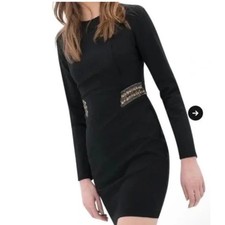 Trafaluc by Zara Black Beaded Body Mini Long Sleeve Dress Women's Size Medium