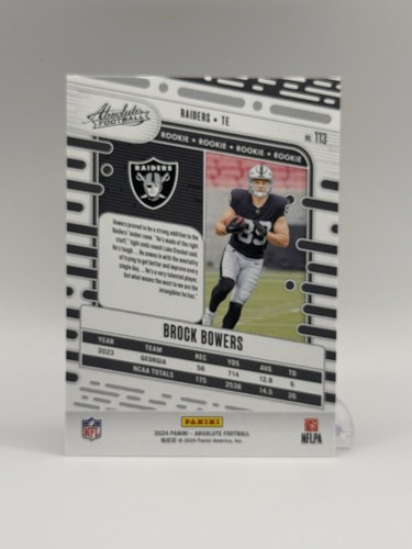 BROCK BOWERS - 2024 Absolute Football #113 - ROOKIE CARD - Picture 2 of 2