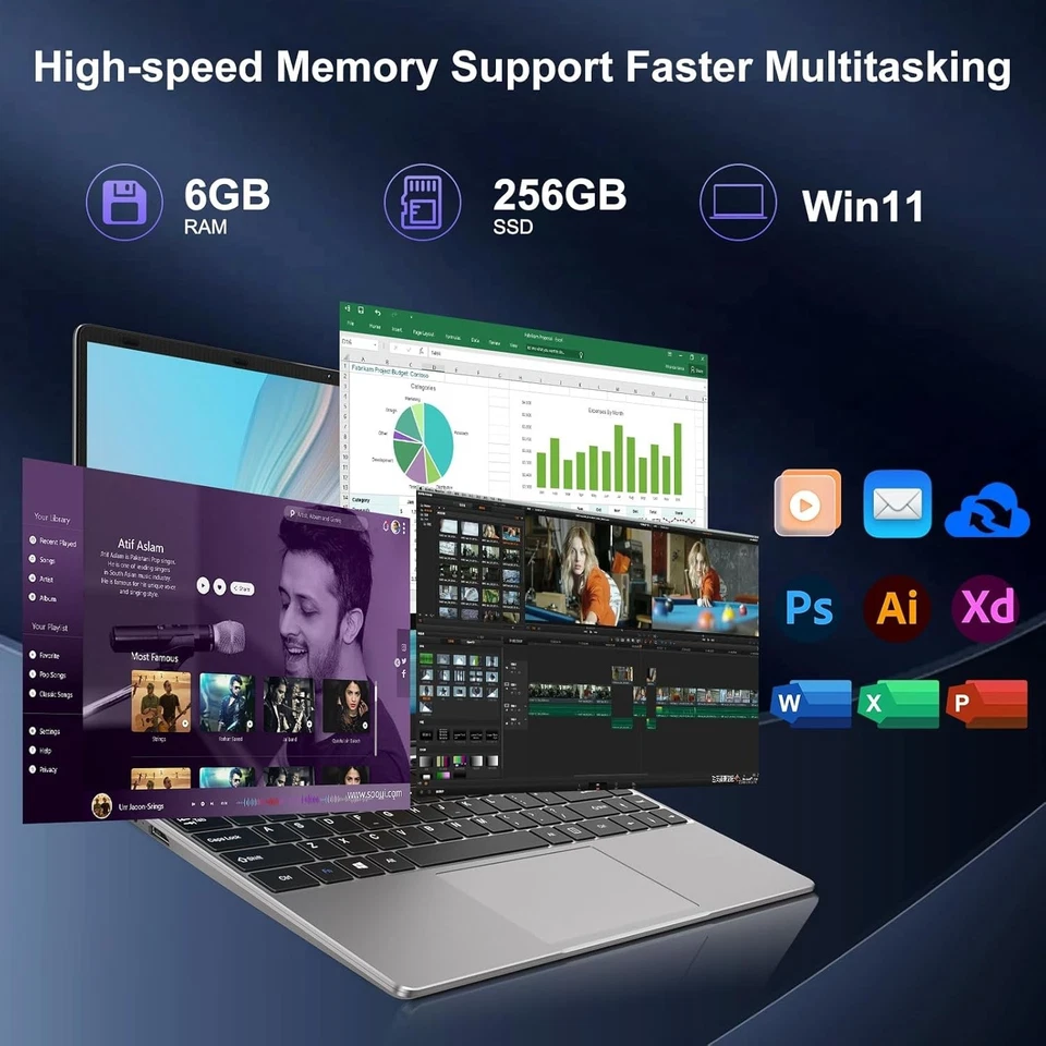 HUQPPQ 14 Inch Laptop Celeron N4020 Processor 6GB RAM 256GB, Gray - Image 2 of 4