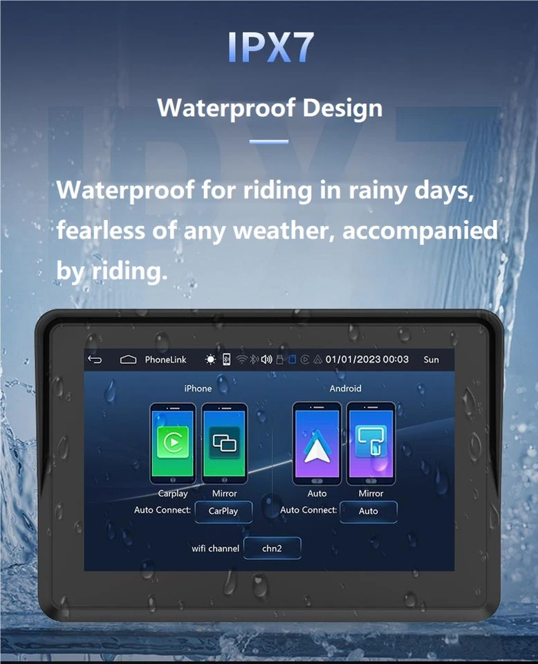 5 Inch Touch Motorcycle CarPlay, Outdoor IPX7 Waterproof External Portable Motor - Image 3 of 4