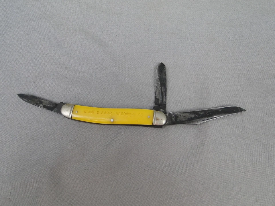 Navaja de bolsillo plegable con mango amarillo Boker EE. UU. 3 hojas publicidad ganadero Foto 4 de 4