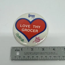 Leggs Underalls Pantyhose Love Thy Grocer Heart Pin Button Vtg 3.5 inch Hanes
