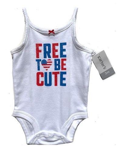 Carter's Baby Girls Sleeveless White Bodysuit "Free to Be Cute" Size 3 Months - Picture 3 of 6