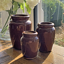 3 x Various Sized Stoneware Vintage Pots Farmhouse Kitchen Victorian Home D&eacute;cor