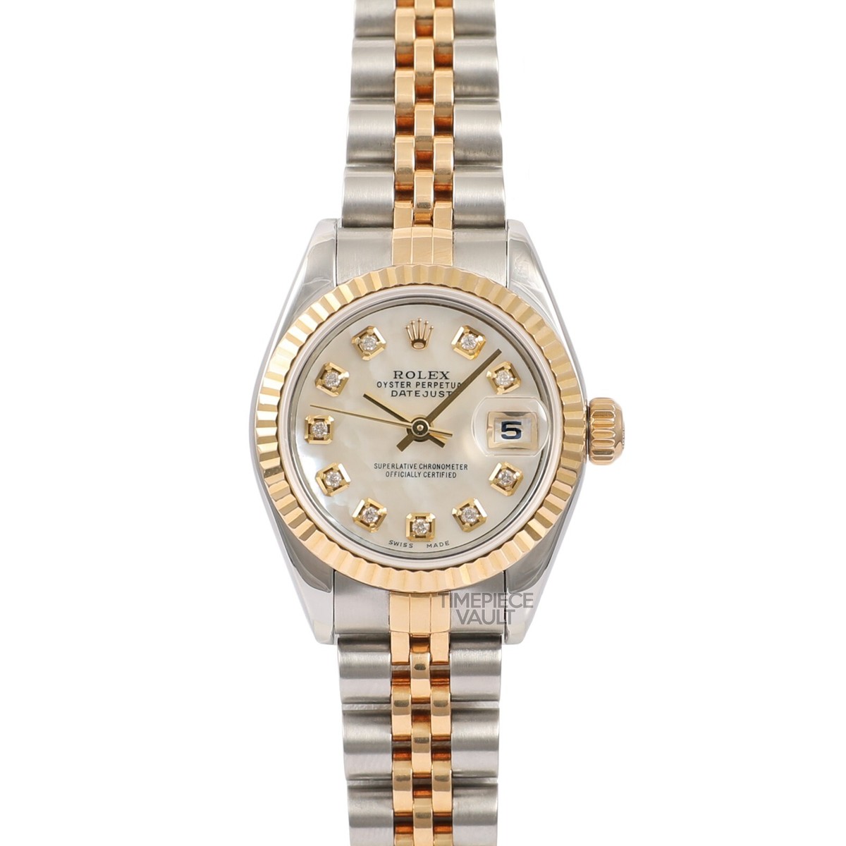 ROLEX LADY DATEJUST 79173 GOLD STEEL 26MM WHITE MOP DIAMOND DIAL