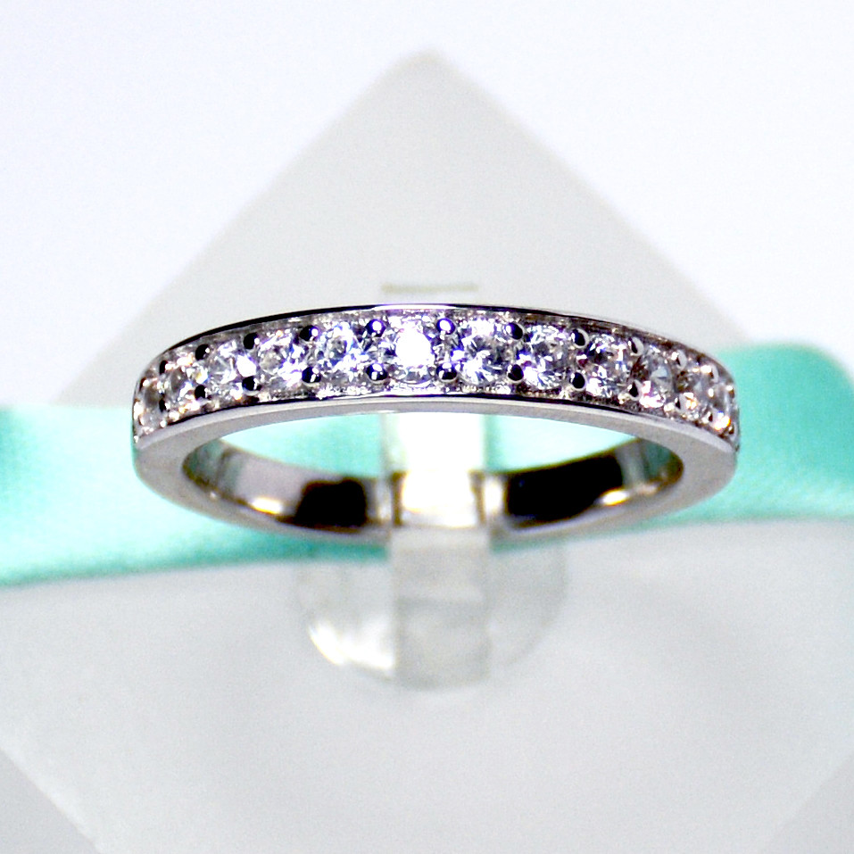 SALE Solid Sterling Silver 2MM Cubic Zirconia Pave Women Wedding