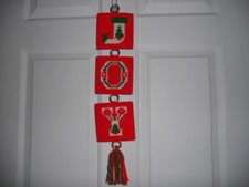 Christmas JOY Wall Hanging Needlepoint Hand Crafted Vintage with fringe
